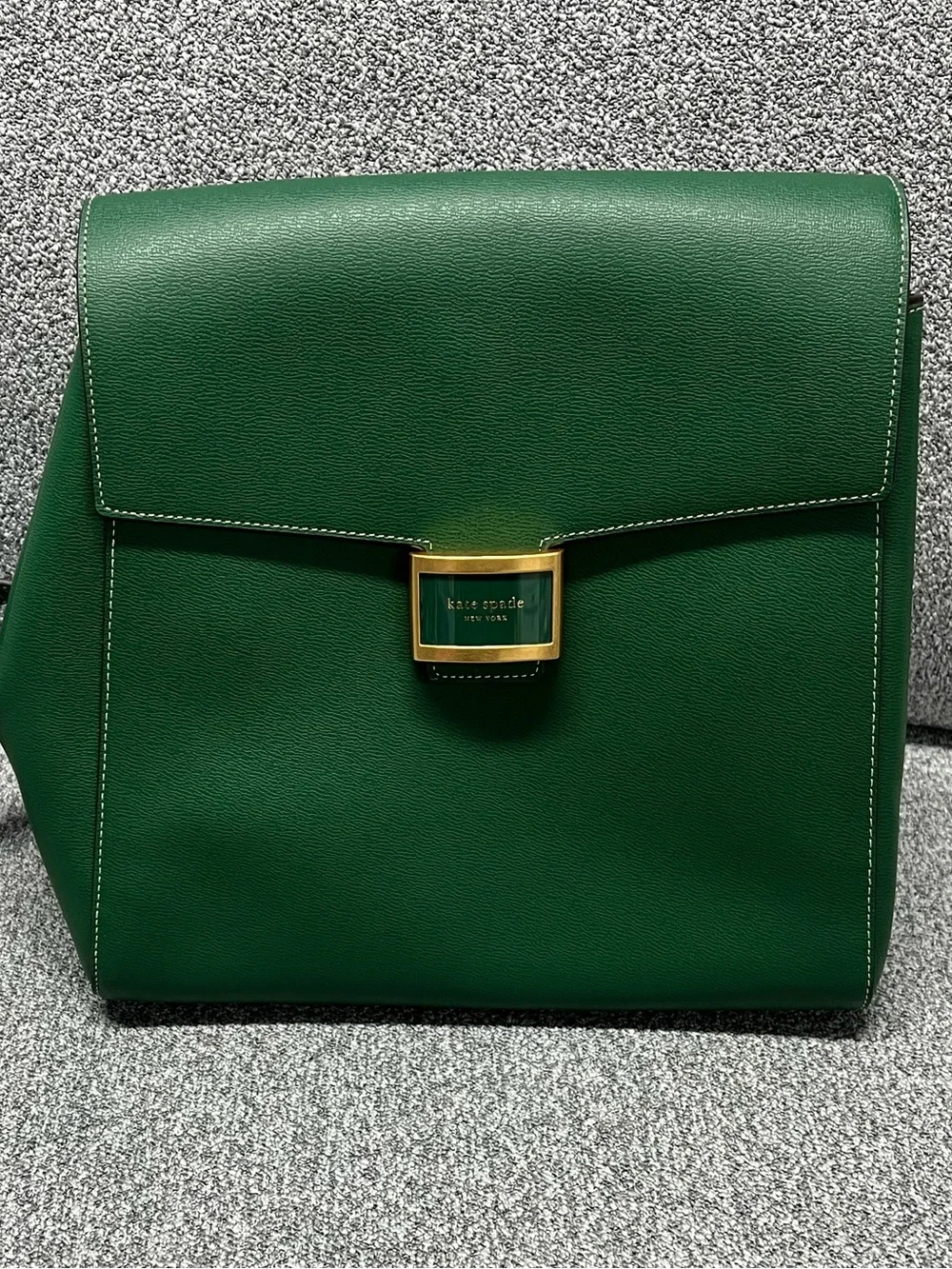kate spade green leather flap backpack with gold hardware